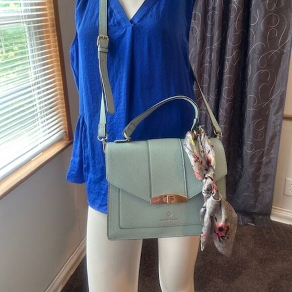 Nanette Lepore Riya Mineral Blue Top Handle crossbody Satchel W/Scarf bag - Picture 1 of 8
